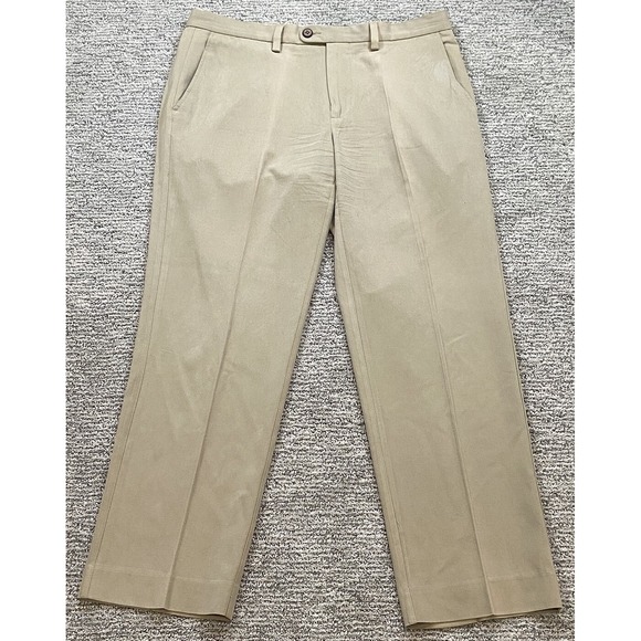 Tommy Bahama Pants‎ Mens 34x30 Khaki Beige Silk Cotton Blend Flat Front Golf EUC - Picture 1 of 7